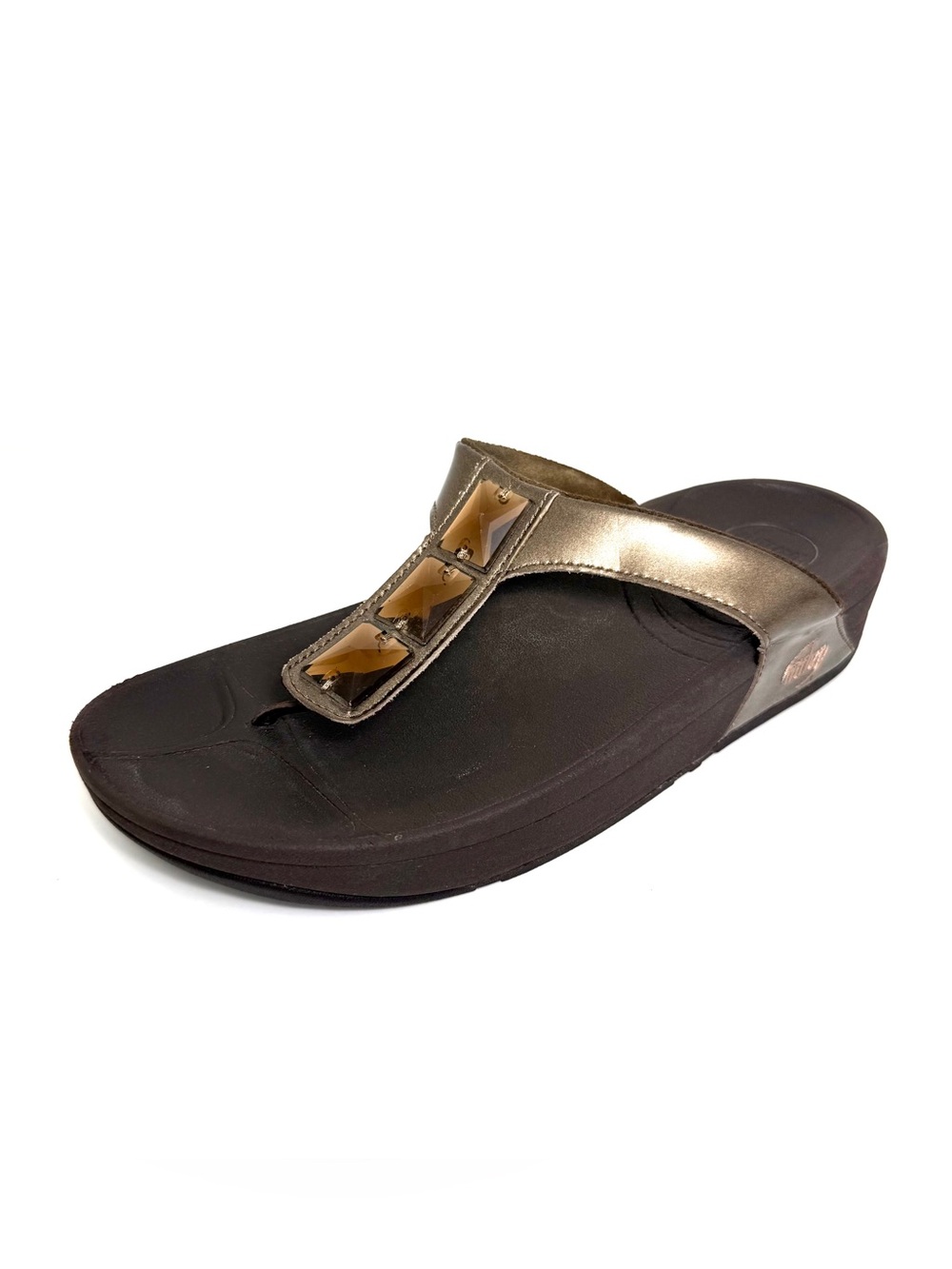 FitFlop Pietra Bronze Metallic Gem Thong Sandals Microwobbleboard Womens Size 7